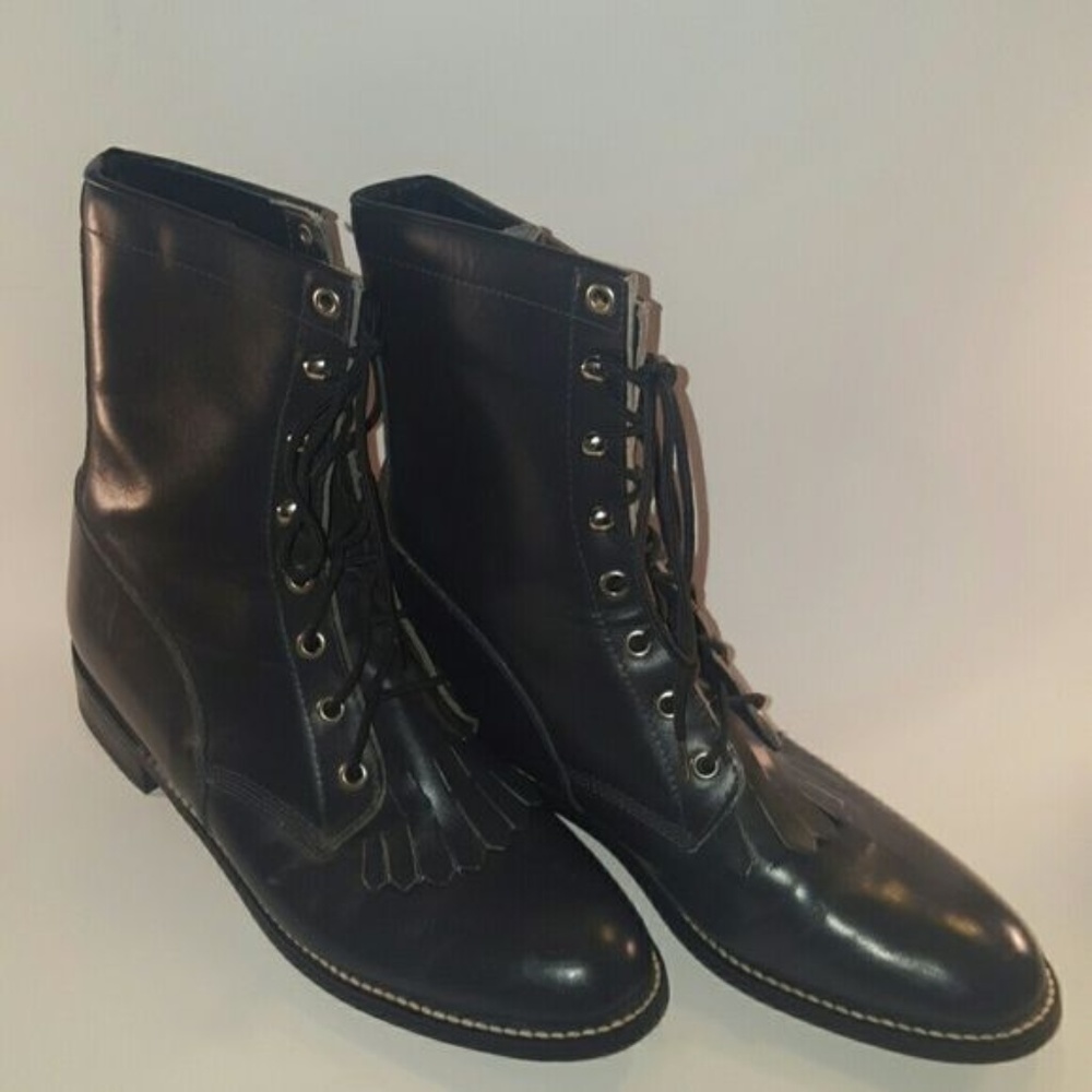 Diamond Brand Black Leather Lace Up Boots